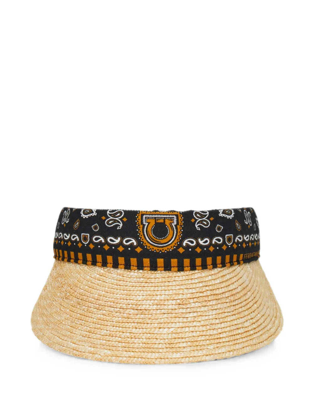 Ferragamo Arabesque-print Straw Visor In Neutral