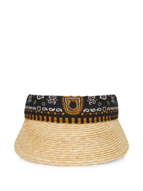 Ferragamo visera de paja con estampado Arabesque