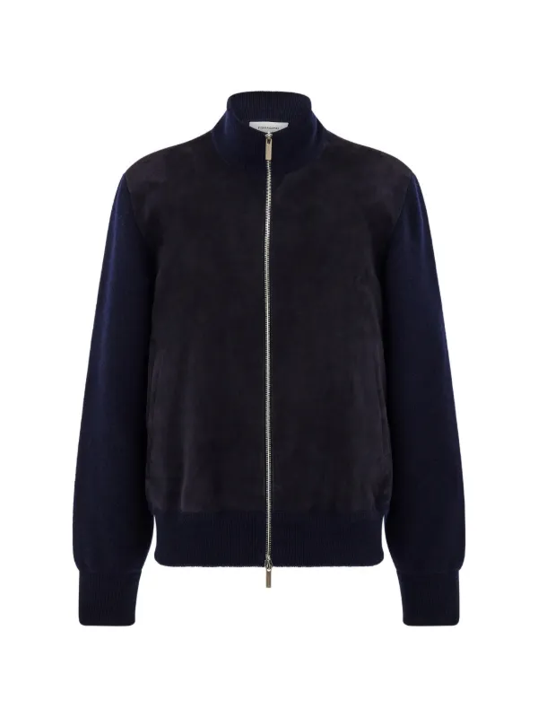 Ferragamo Suede Blouson with Knitted Details in Blue