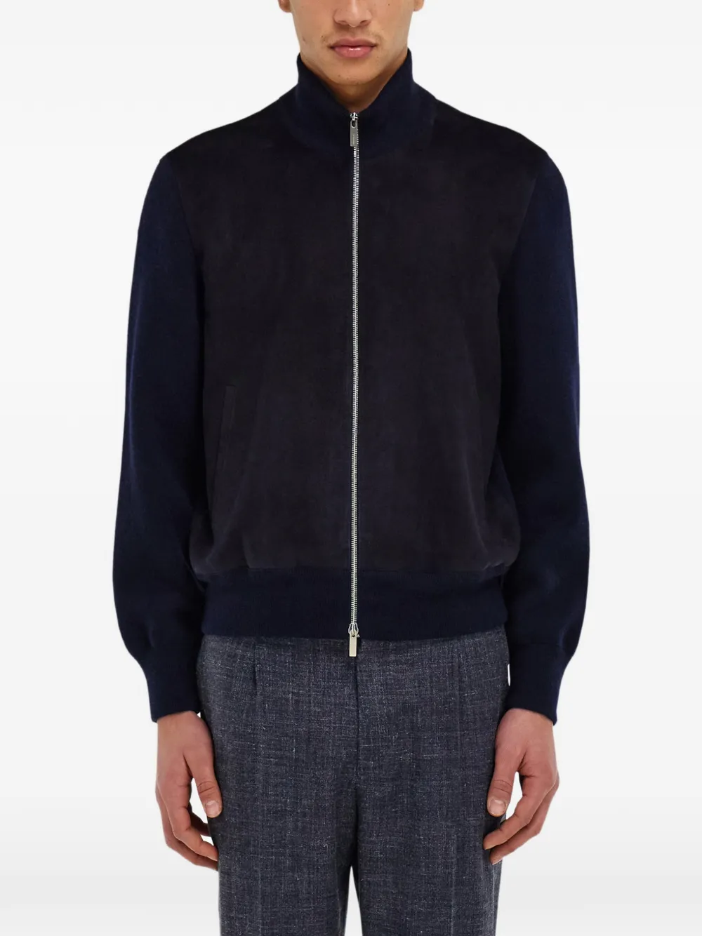Ferragamo Suède jack met gebreide details Blauw
