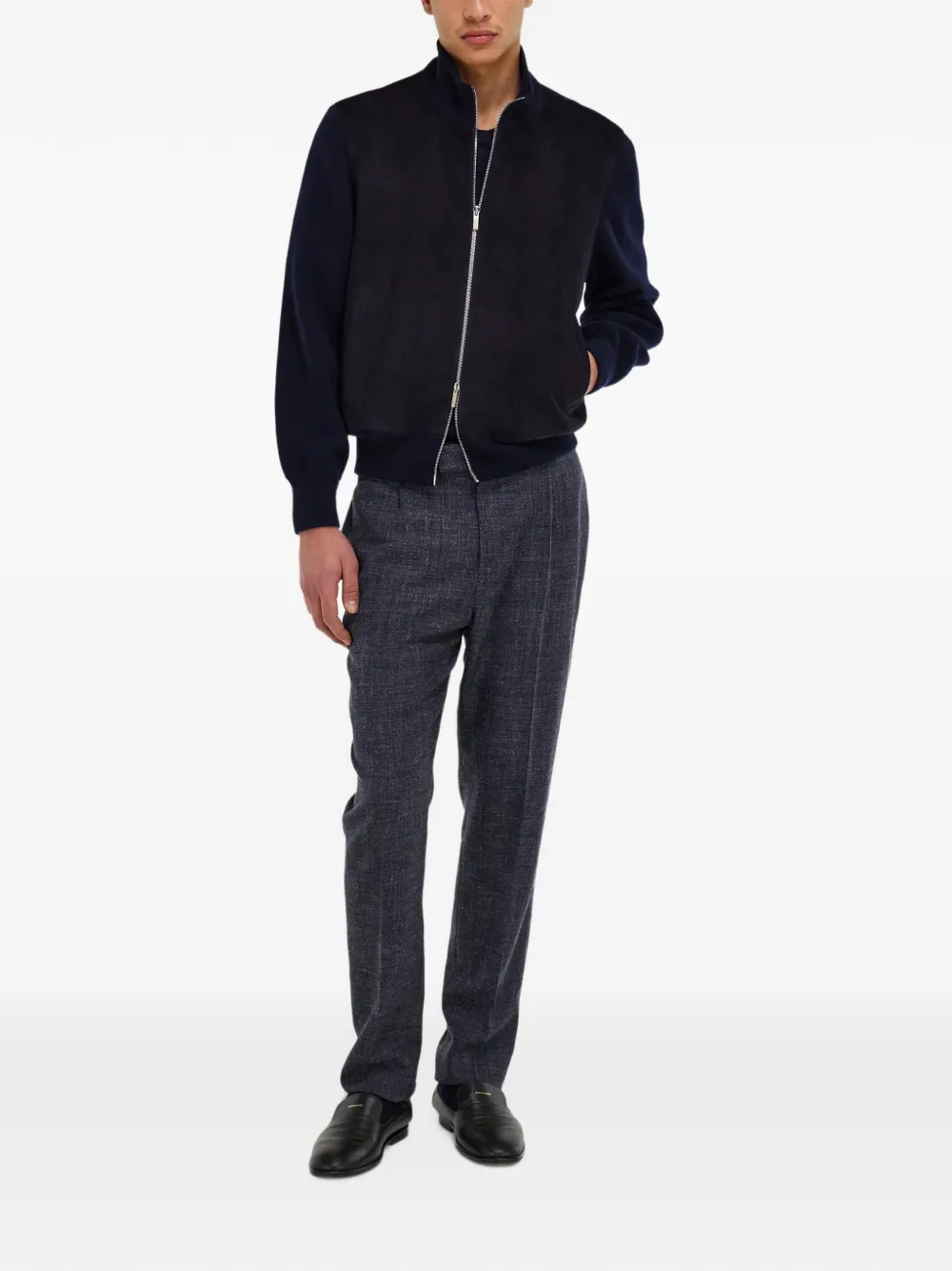 Ferragamo Suède jack met gebreide details Blauw
