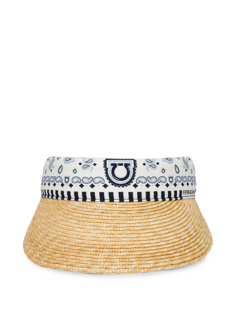 Ferragamo Arabesque-print straw visor - Blue