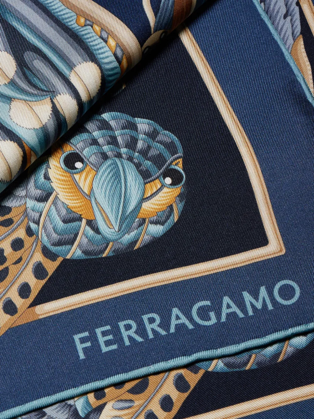 Ferragamo Zijden sjaal met papegaaiprint Blauw