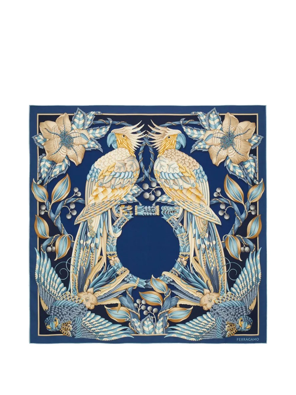 Ferragamo Parrots-print silk scarf - Blu