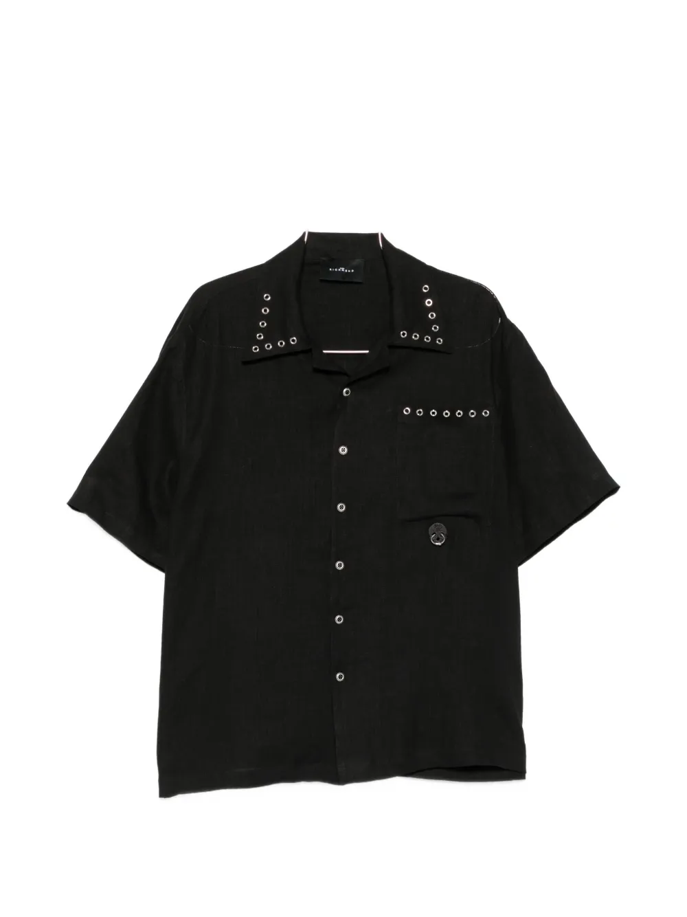 John Richmond eyelet-embellished short-sleeve shirt - Schwarz