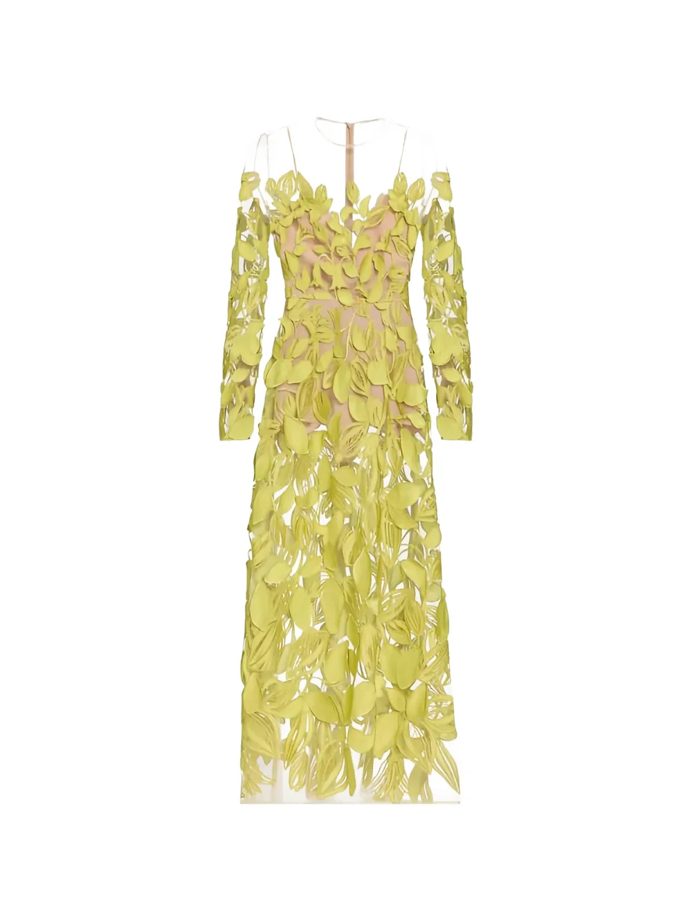 Elie Saab floral-appliqué sheer-panel dress - Verde