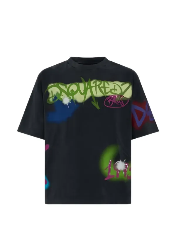 DSQUARED2 22SS アートプリントTシャツ ブラック M 35883983_67336376_600.jpg
