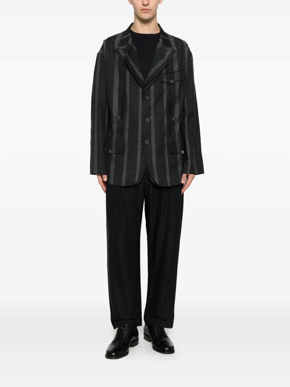 Yohji Yamamoto Gestreept pak met gekerfde revers Grijs
