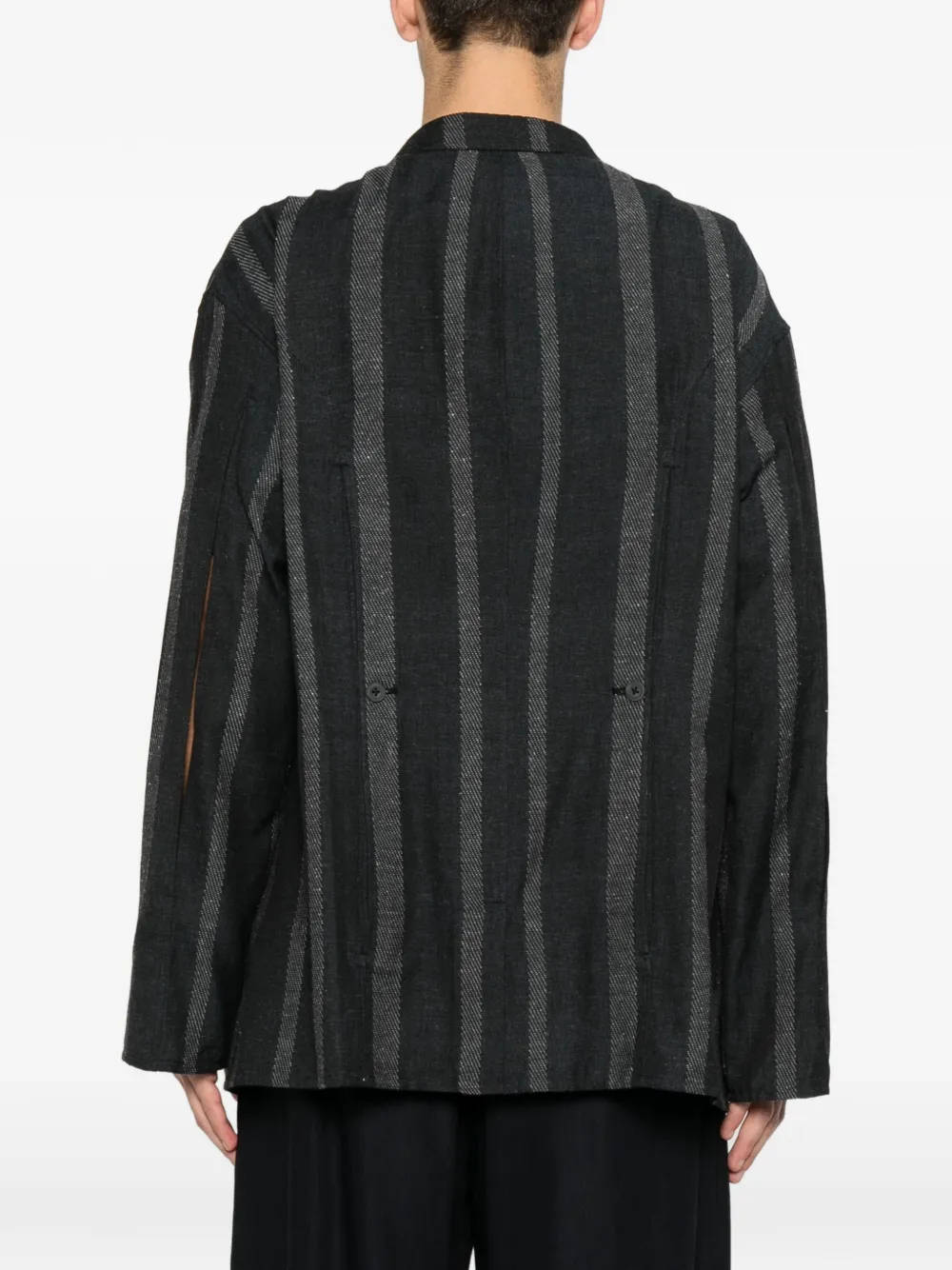 Yohji Yamamoto Gestreept pak met gekerfde revers Grijs