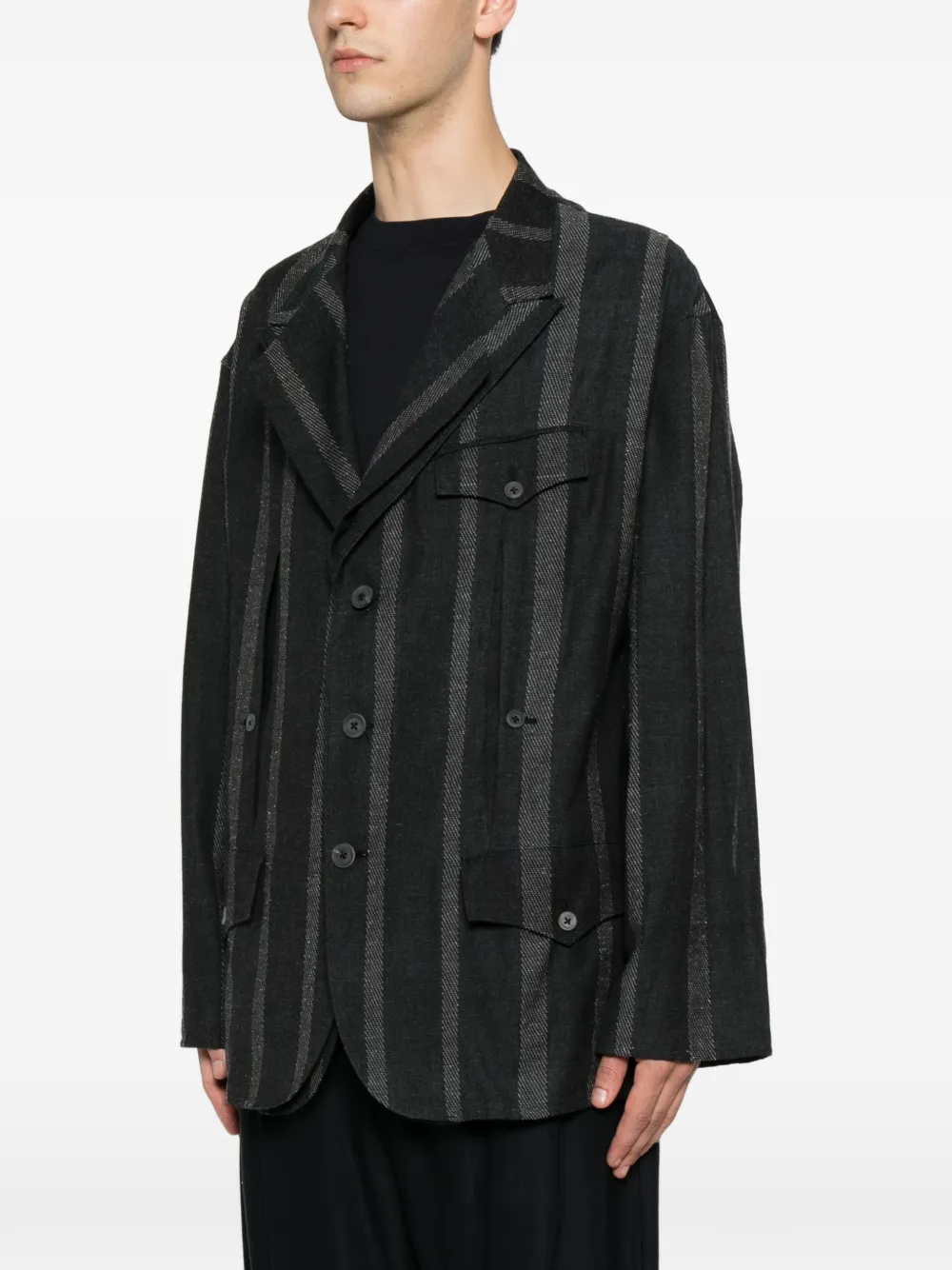 Yohji Yamamoto Gestreept pak met gekerfde revers Grijs