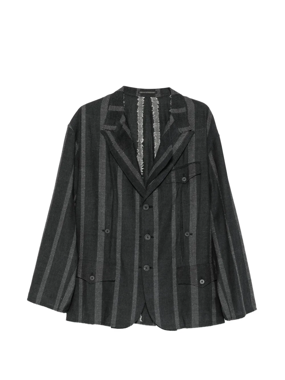 Yohji Yamamoto stripe-pattern notched-lapel blazer - Grigio