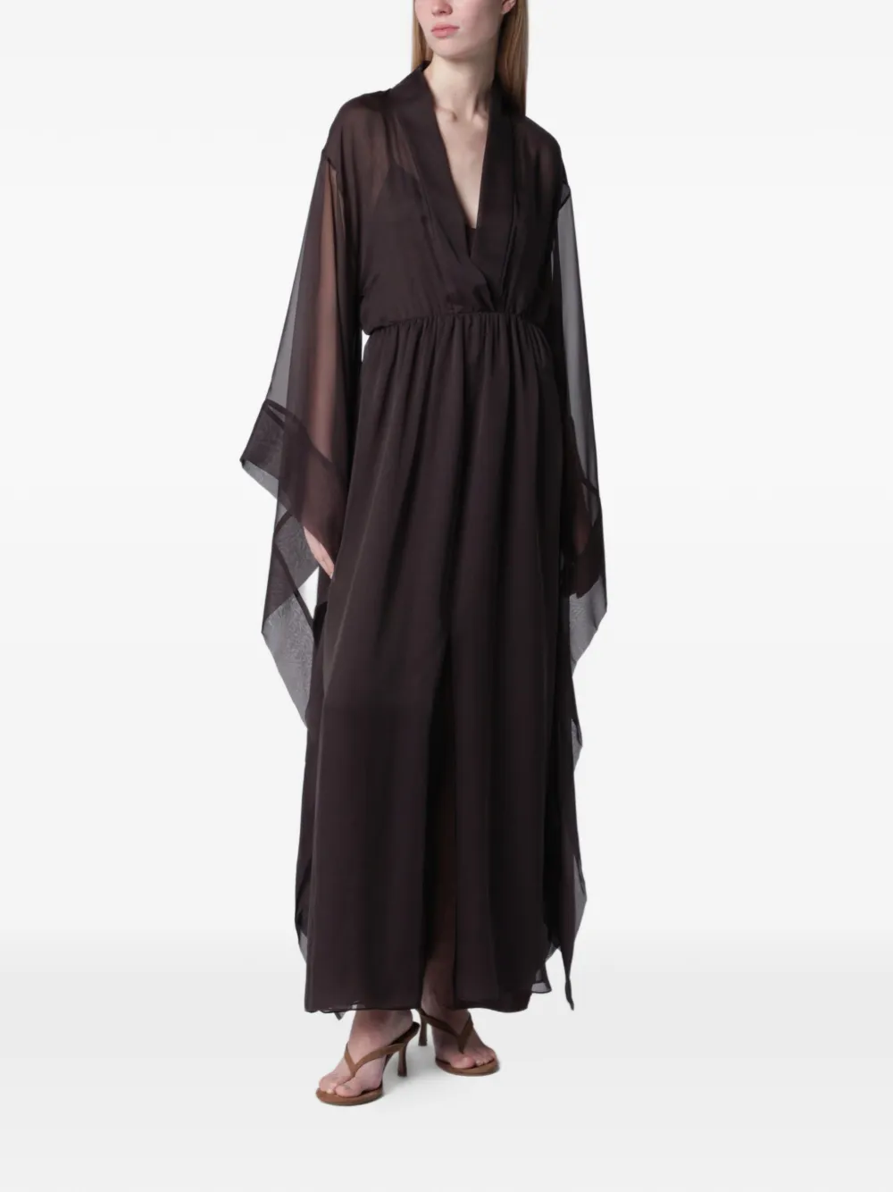 Alberta Ferretti sheer-sleeves maxi dress - Marrone