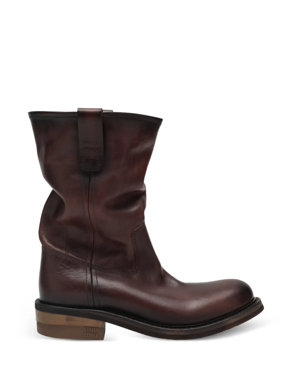 Miu Miu Foule logo-embossed leather ankle boots - Marrone