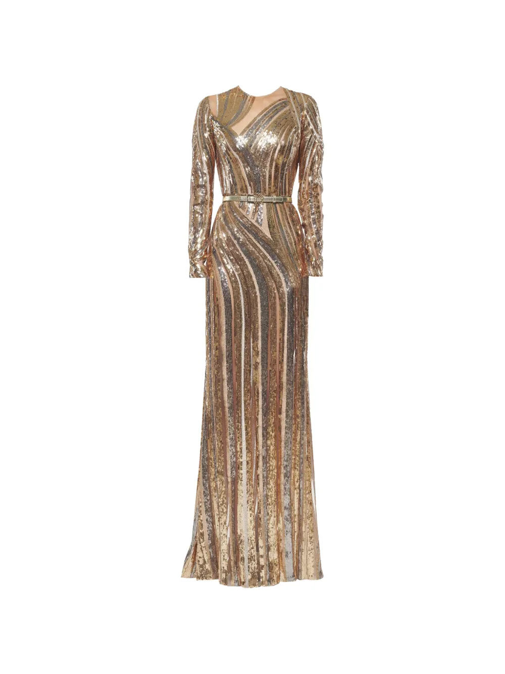 Elie Saab sequin-embellished belted gown - Gold