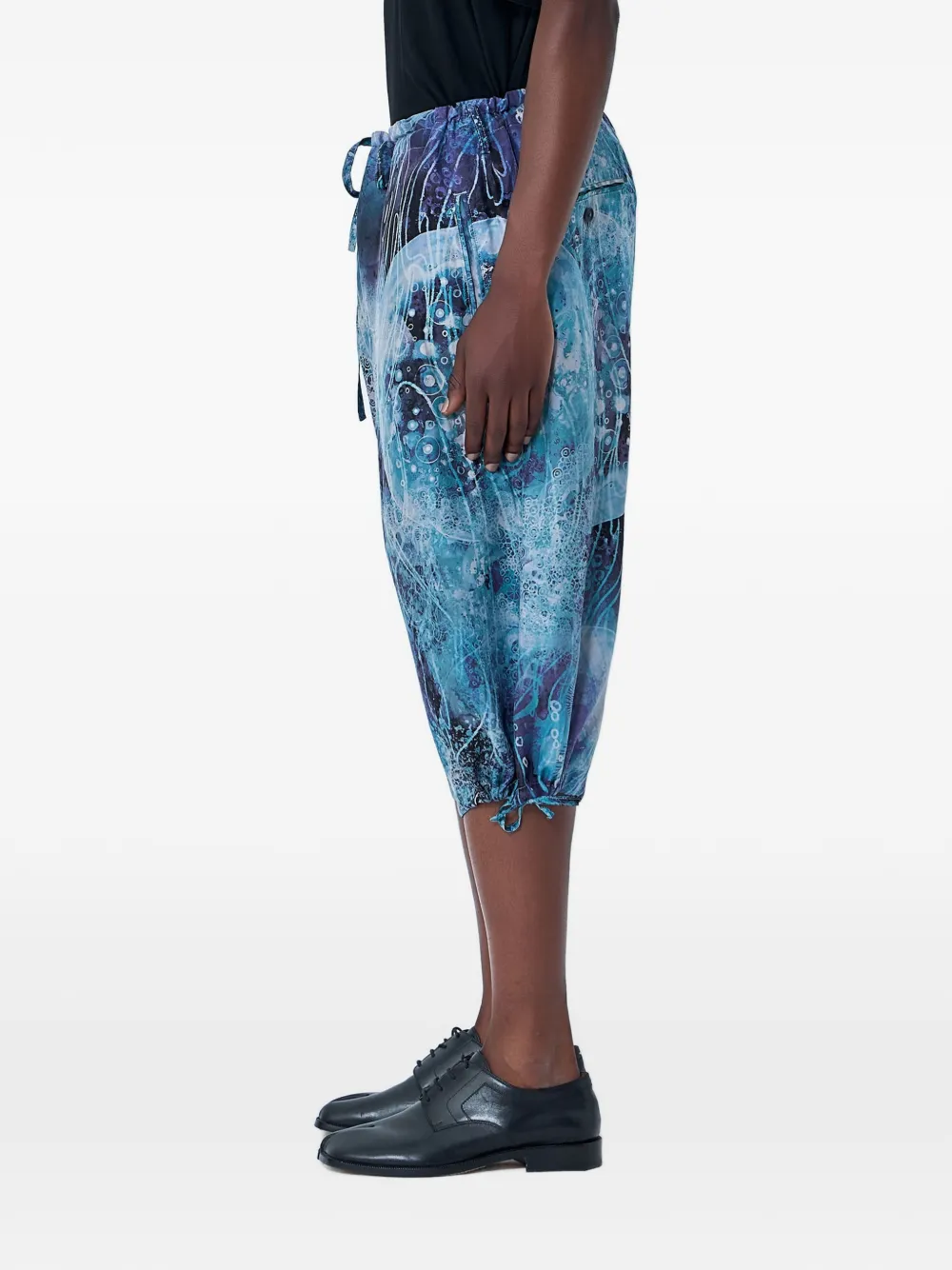 Yohji Yamamoto Shorts met trekkoordtaille en wijde pijpen Blauw