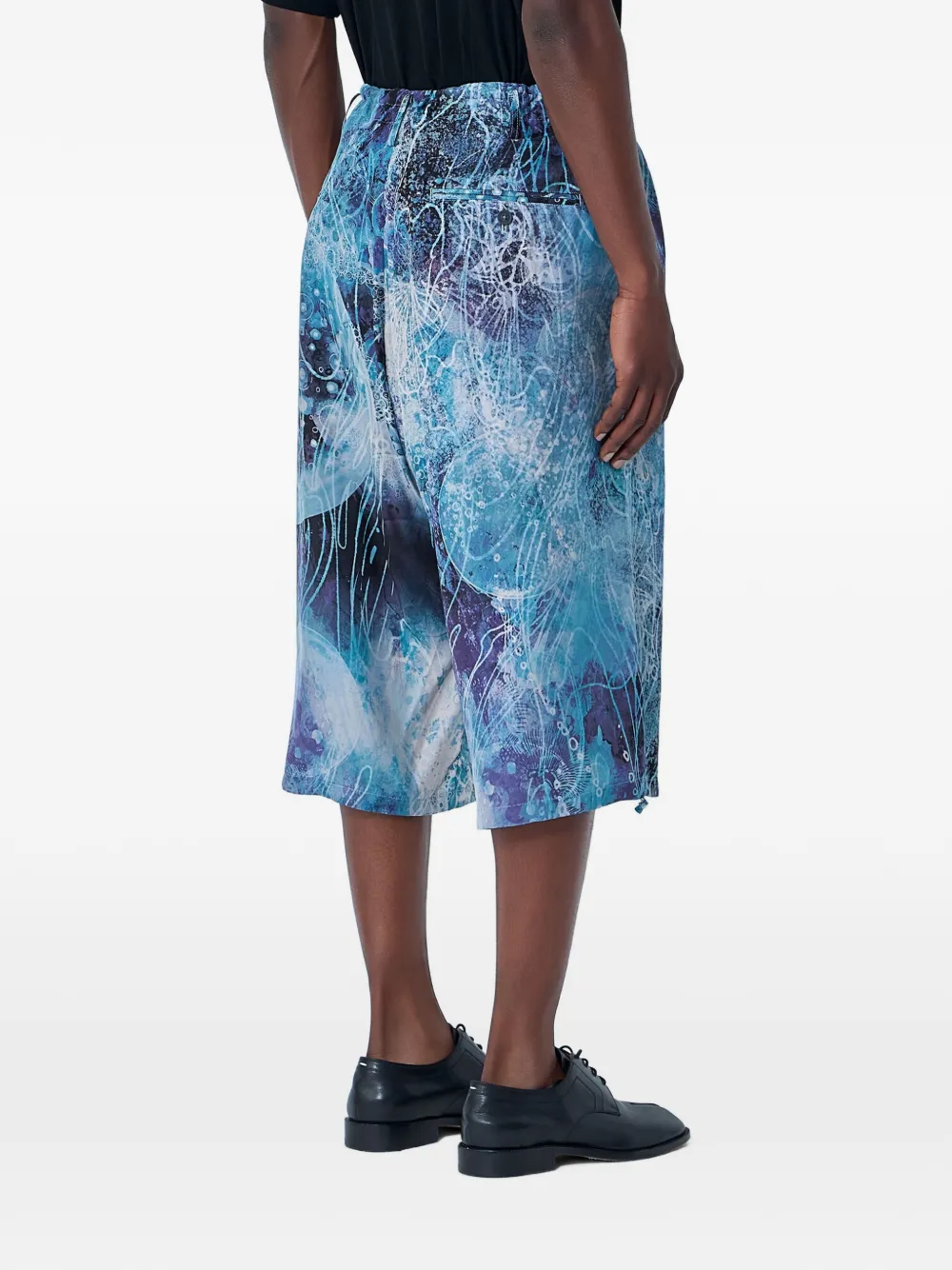 Yohji Yamamoto Shorts met trekkoordtaille en wijde pijpen Blauw