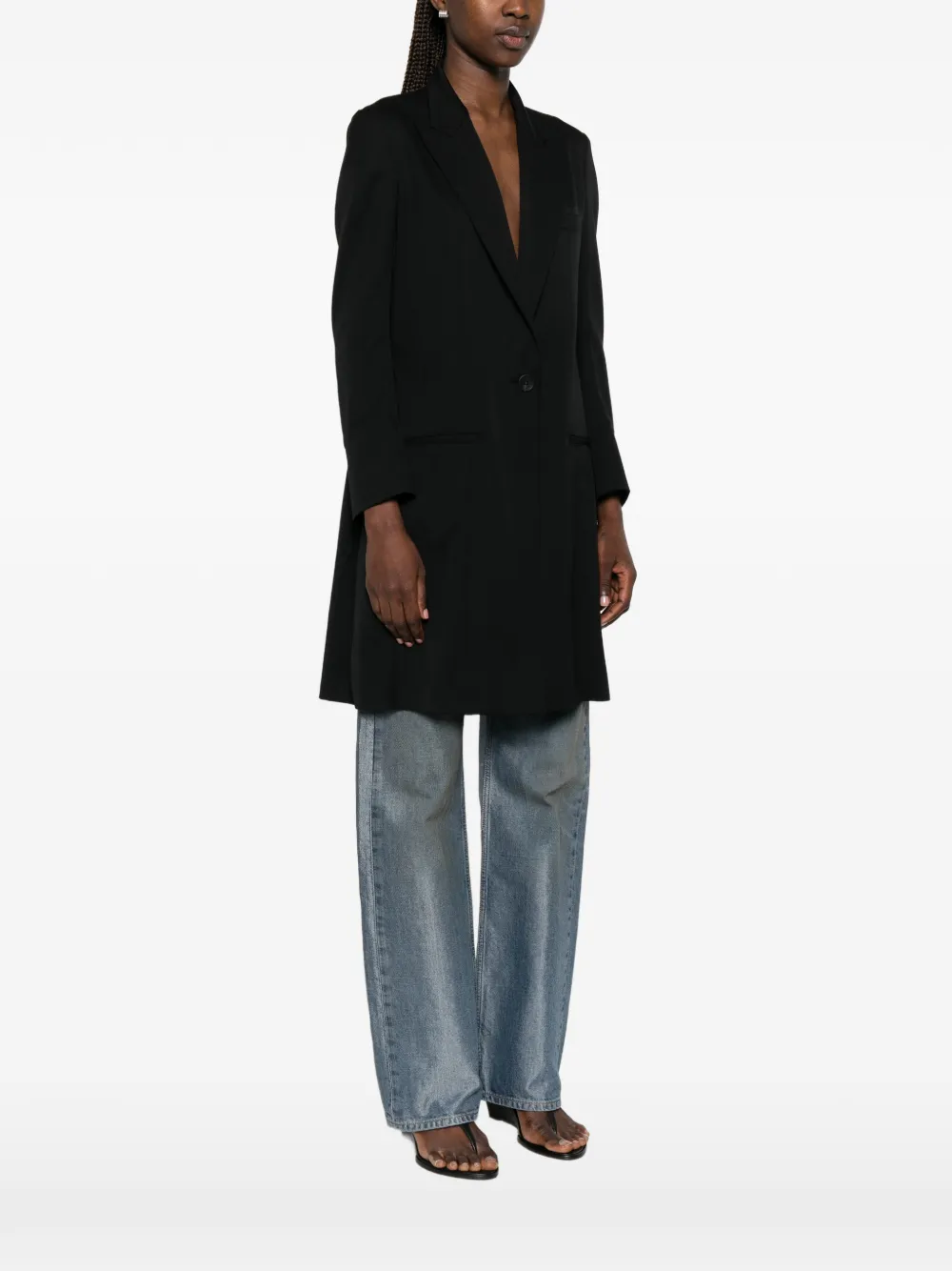 Yohji Yamamoto Jas met enkele rij knopen en asymmetrisch vlak Zwart