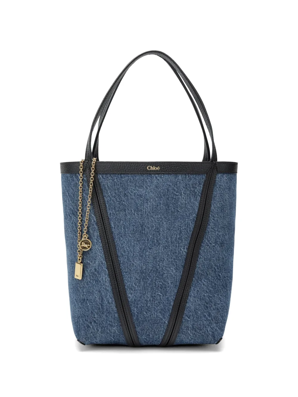 Chloé Spin leather-trim denim tote bag - Blu