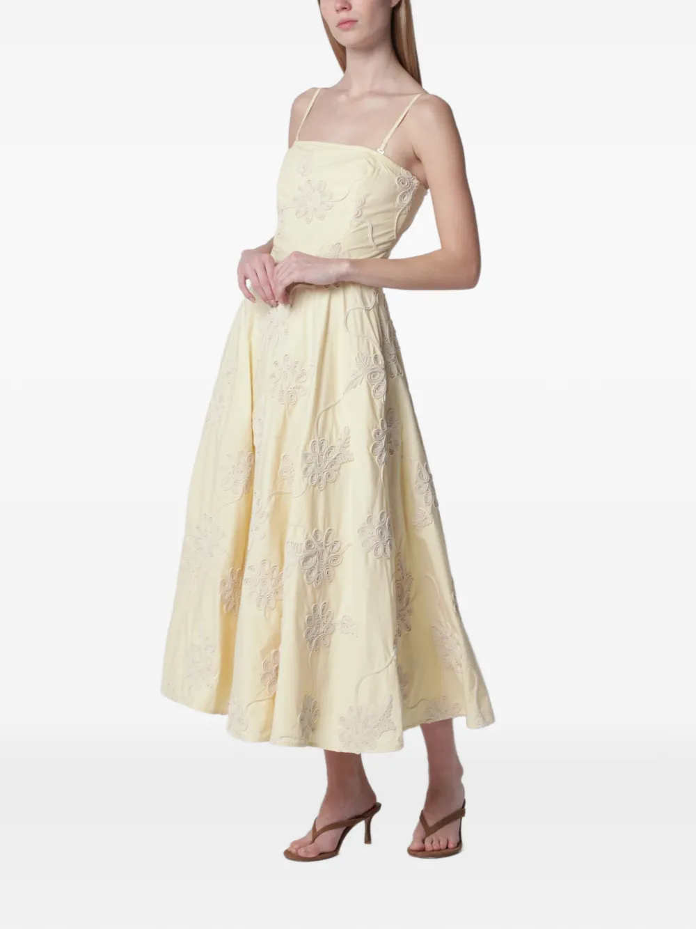ROTATE BIRGER CHRISTENSEN Midi-jurk met geborduurde bloemen Geel