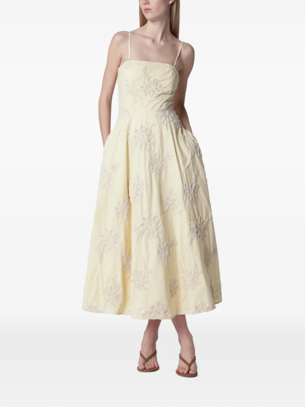 ROTATE BIRGER CHRISTENSEN floral-embroidered midi dress - Giallo
