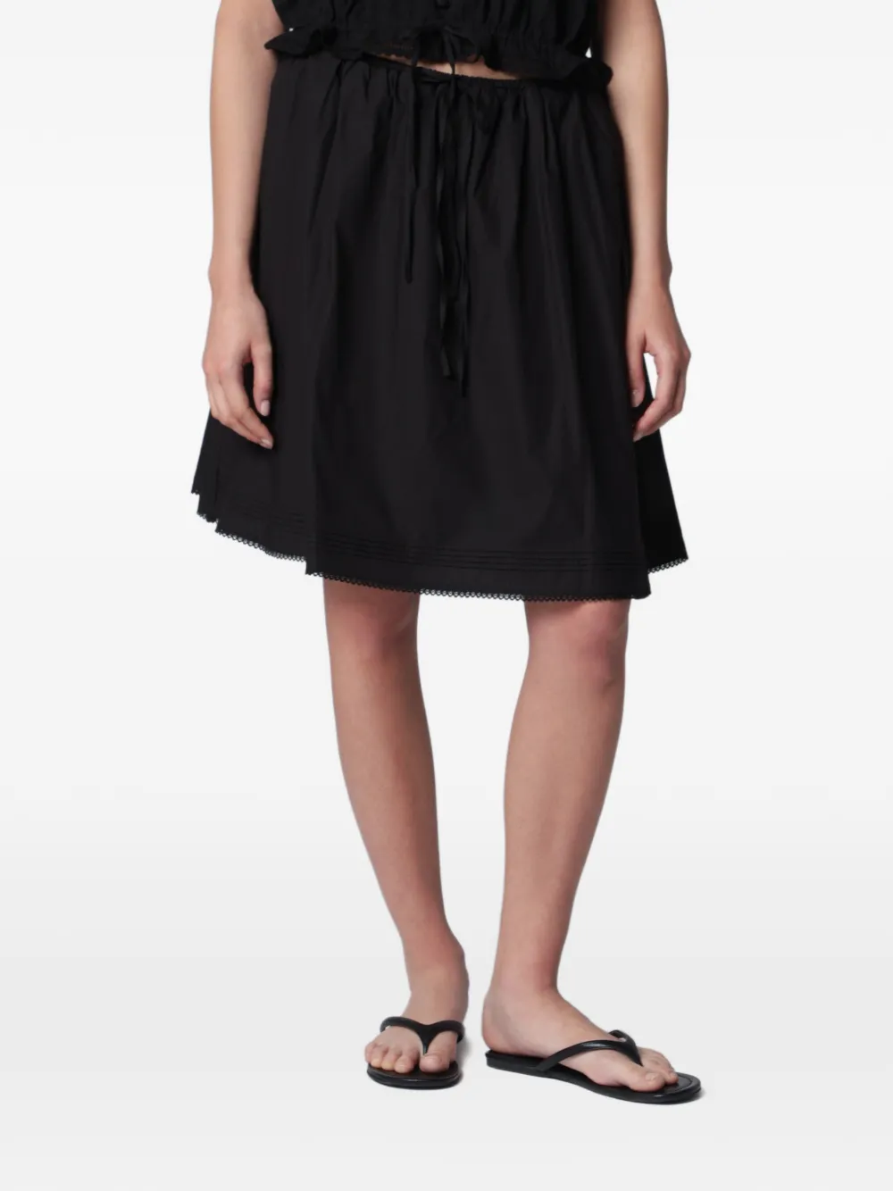 DUNST lace-trimmed drawstring midi skirt - Nero