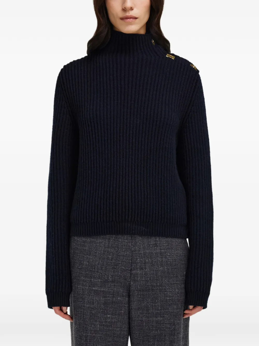  Ferragamo Jersey Con Botones Gancini - Azul 