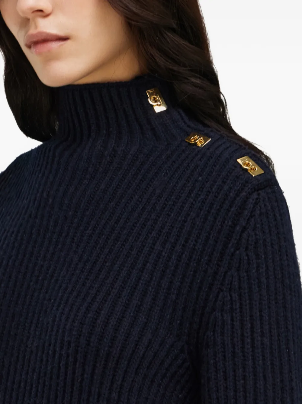 Ferragamo Ribgebreide trui met Gancini-plakkaat Blauw