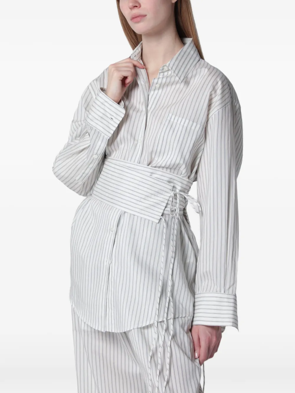 Róhe striped belted shirt - White