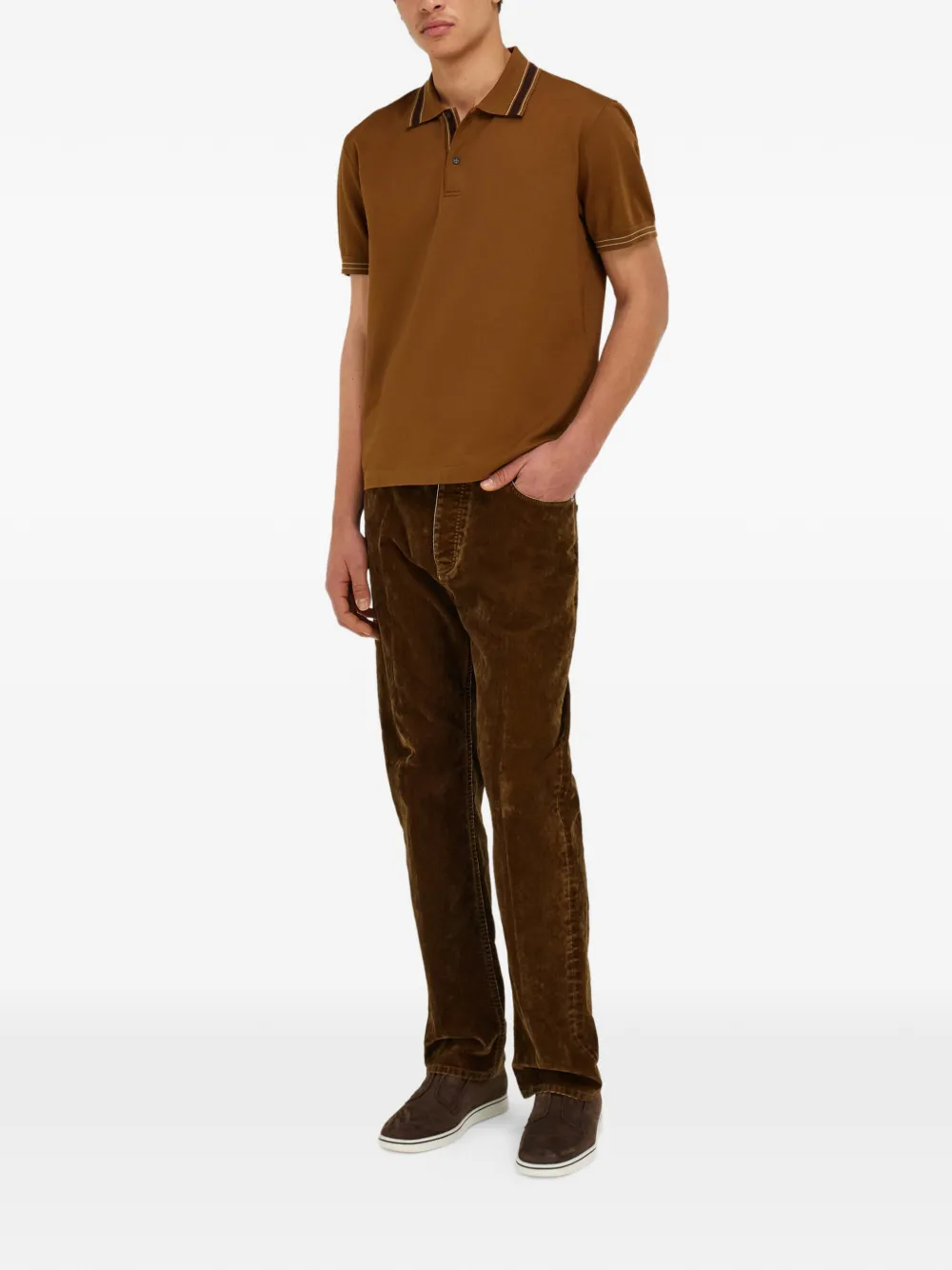 Ferragamo Poloshirt met gestreepte afwerking Bruin