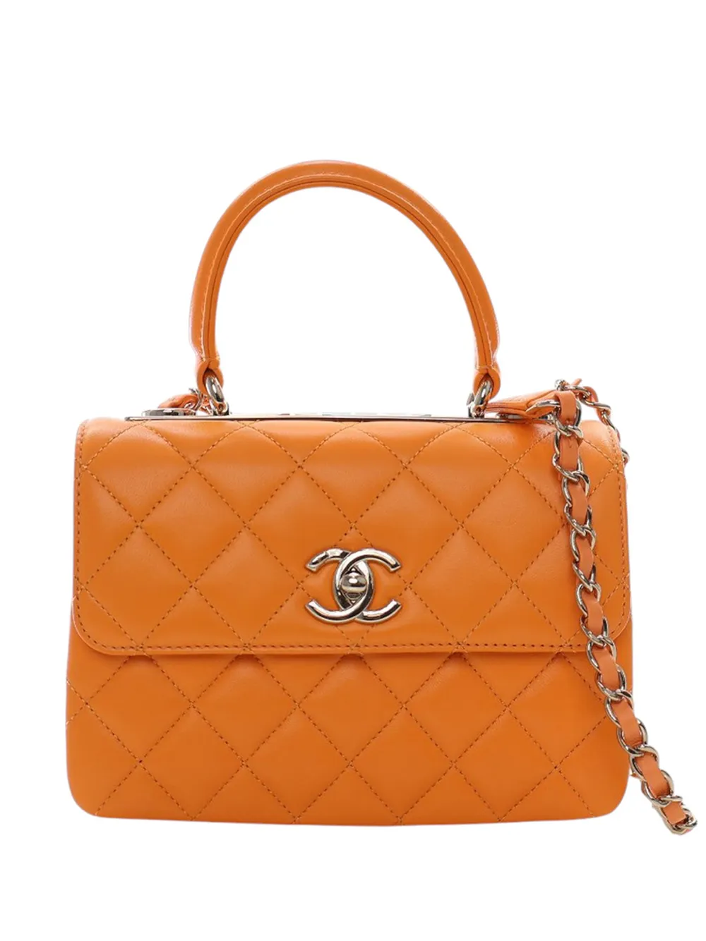 CHANEL Pre-Owned 2021-2025 Mini Quilted Lambskin Trendy CC Top Handle Flap satchel - Orange