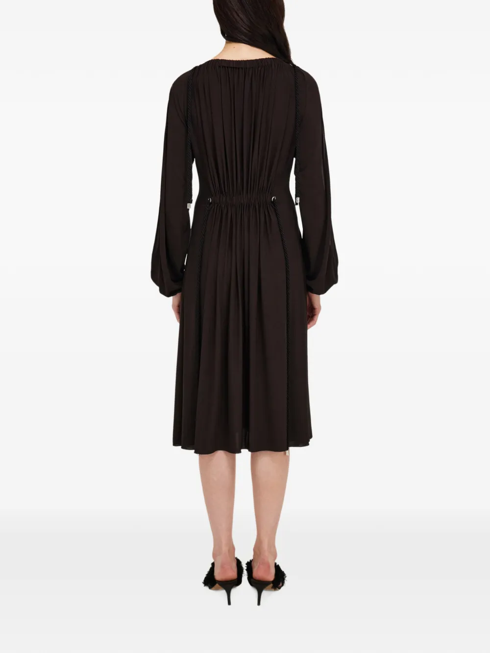 Ferragamo Viscose jurk met gesmockte details Bruin