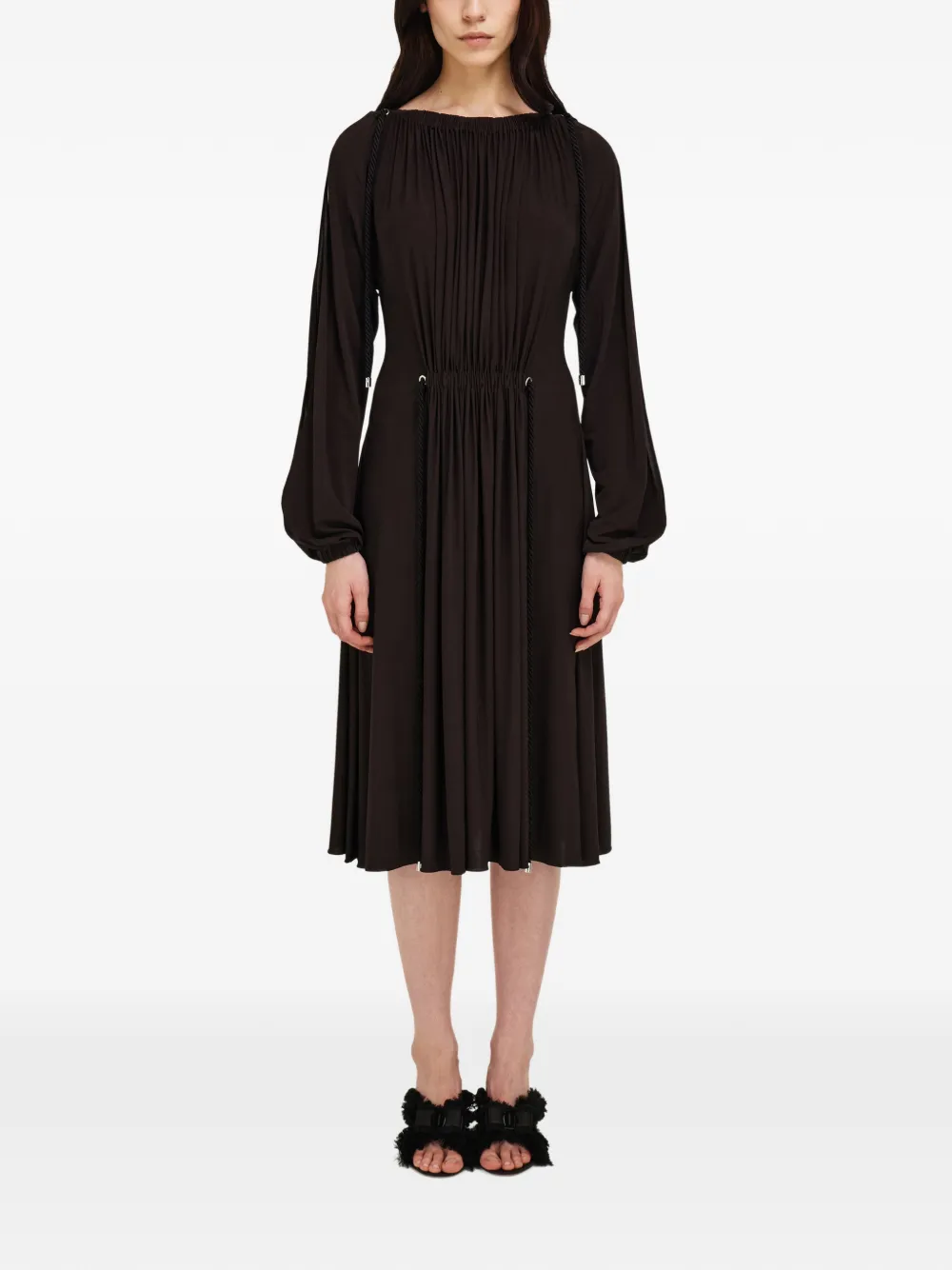 Ferragamo Viscose jurk met gesmockte details Bruin