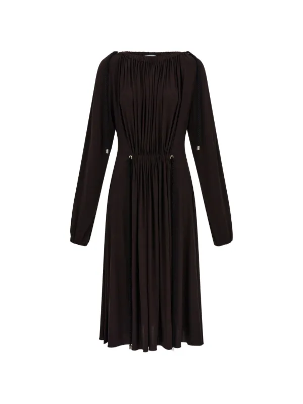 Ferragamo Viscose Dress with Gathered Detailing in Brown