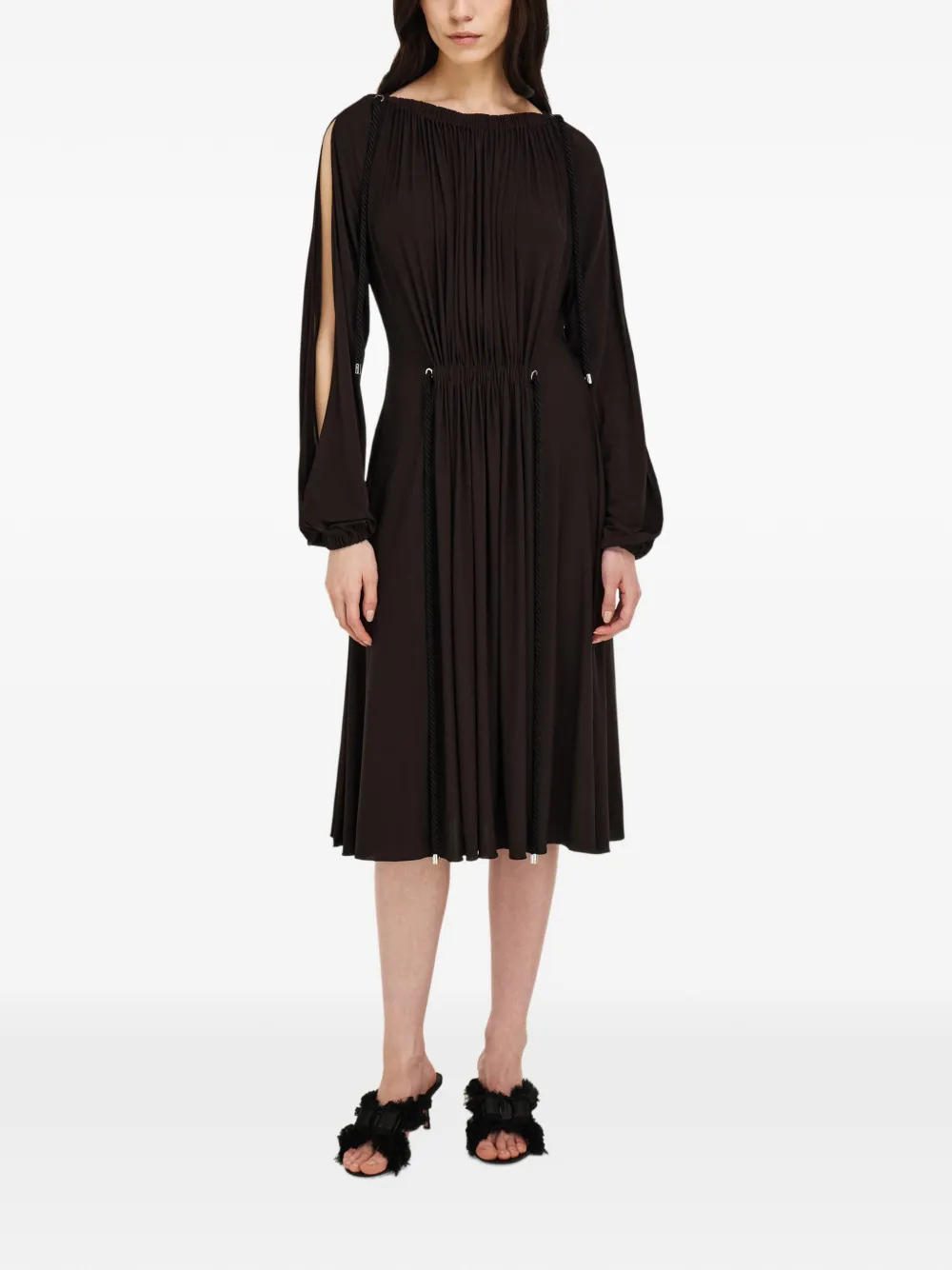 Ferragamo Viscose jurk met gesmockte details Bruin