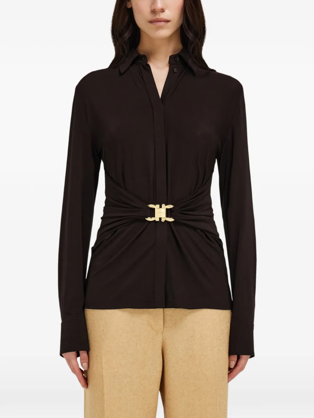 Ferragamo Viscose blouse met gesmockte taille Bruin