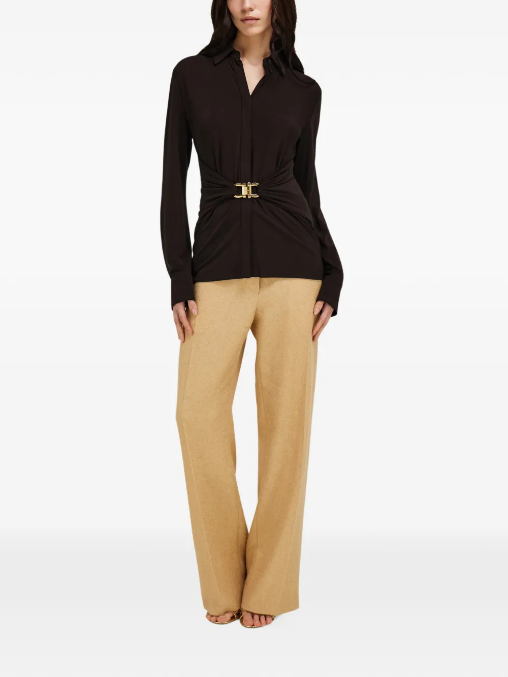 Ferragamo Viscose blouse met gesmockte taille Bruin