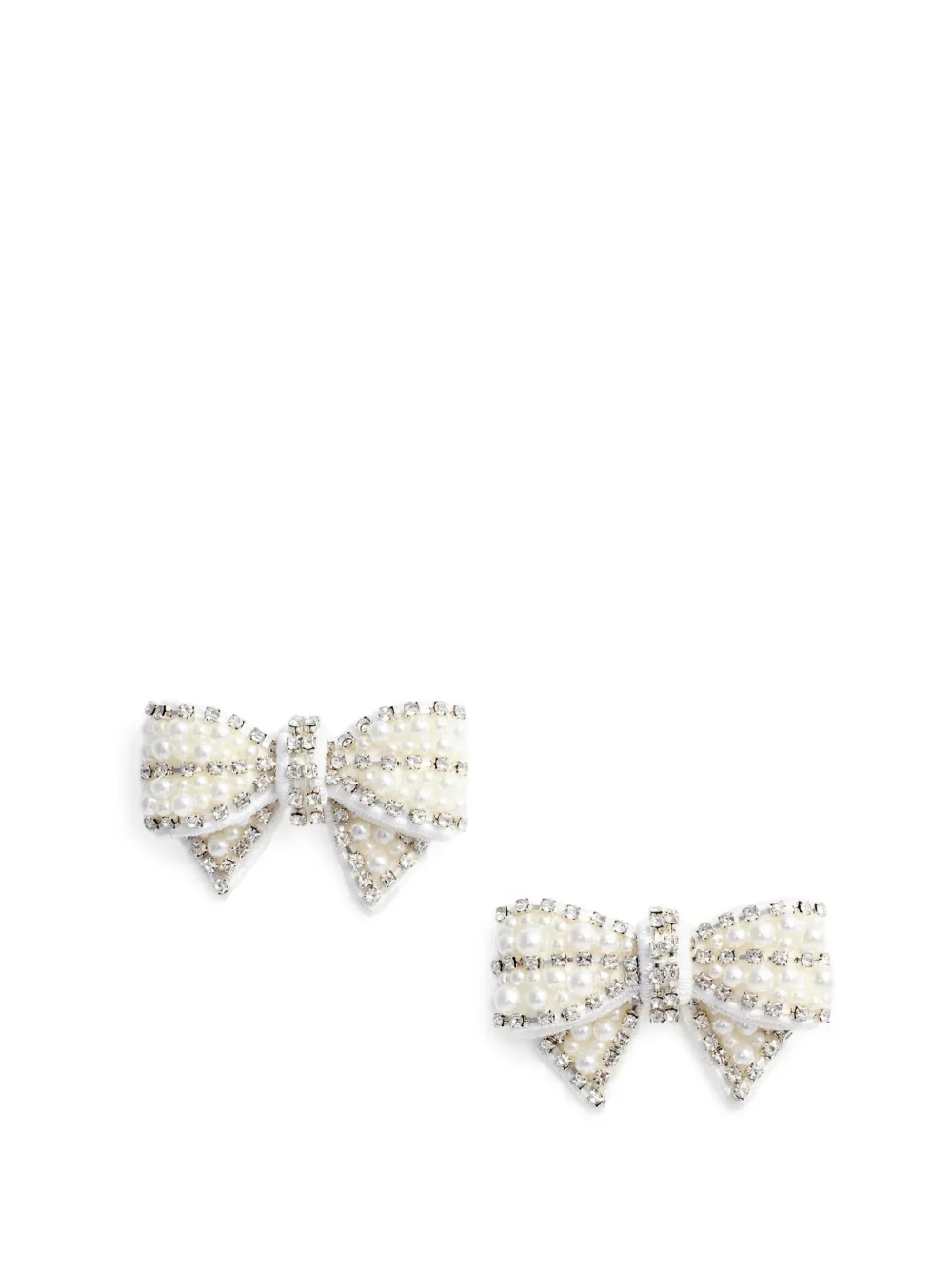Self-Portrait pearl-embellished satin bow earrings - Silver