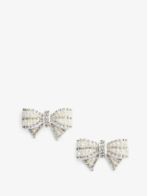 Self-Portrait pearl-embellished satin bow earrings