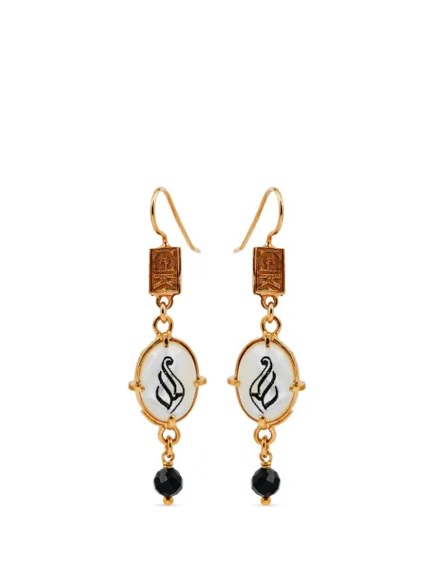 Gem Kingdom hope-engraved mother-of-pearl spinel earrings