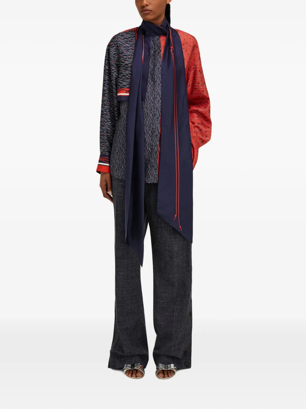  Ferragamo Camisa De Seda Con Pechera - Azul 