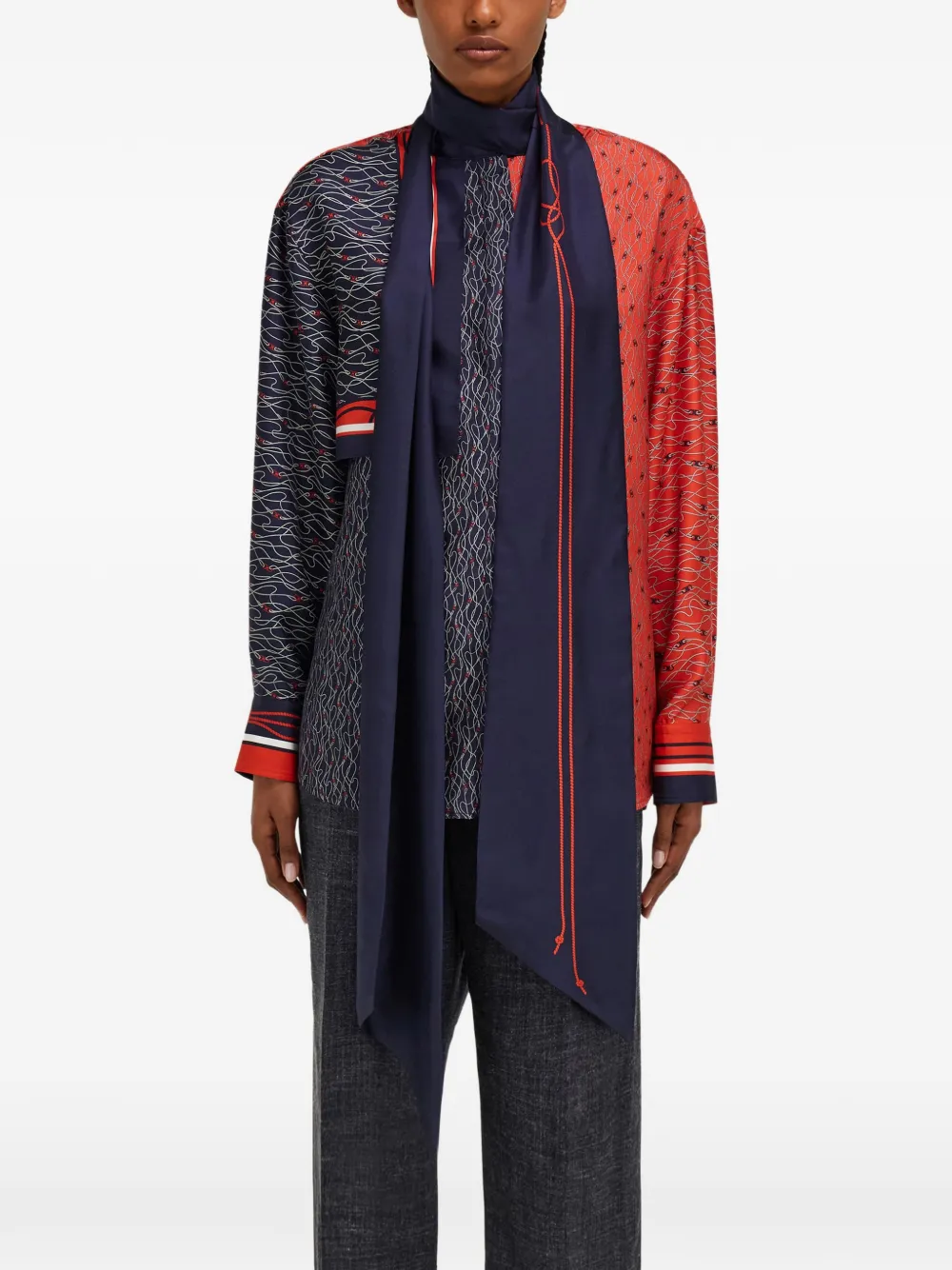  Ferragamo Camisa De Seda Con Pechera - Azul 