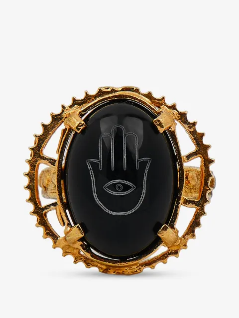 Gem Kingdom Hamsa-engraved onyx ring