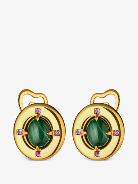 Moonka boucles d'oreilles serties de malachite et d'améthyste