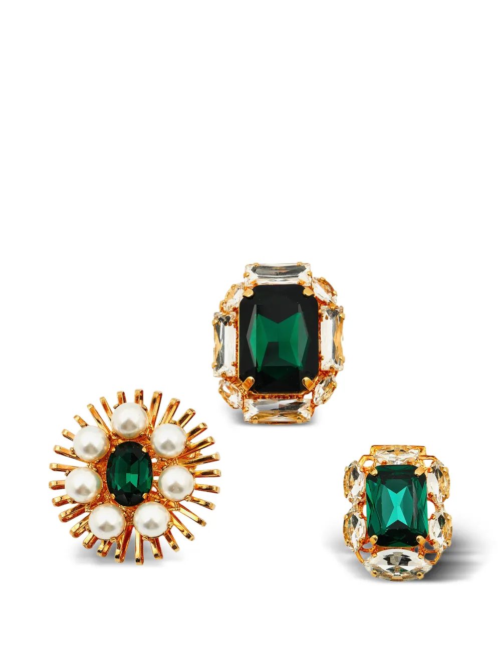 Anton Heunis Crystal-embellished Faux-pearl Brooch (set Of Three) In Green