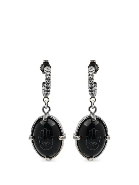 Gem Kingdom Hamsa-engraved onyx drop earrings