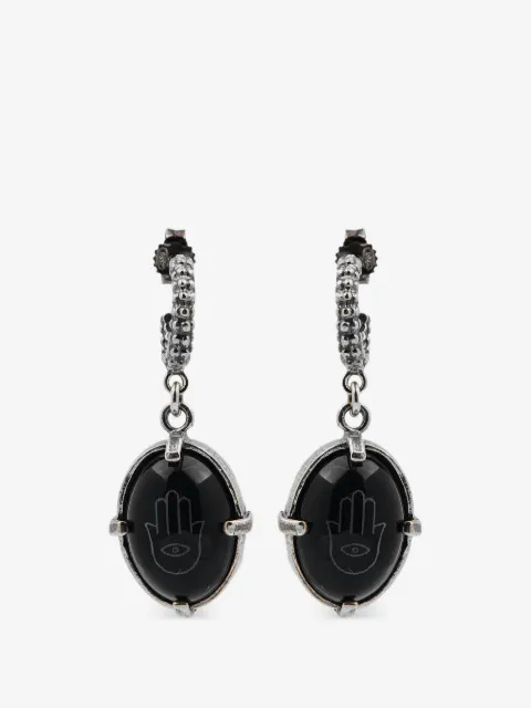 Gem Kingdom Hamsa-engraved onyx drop earrings