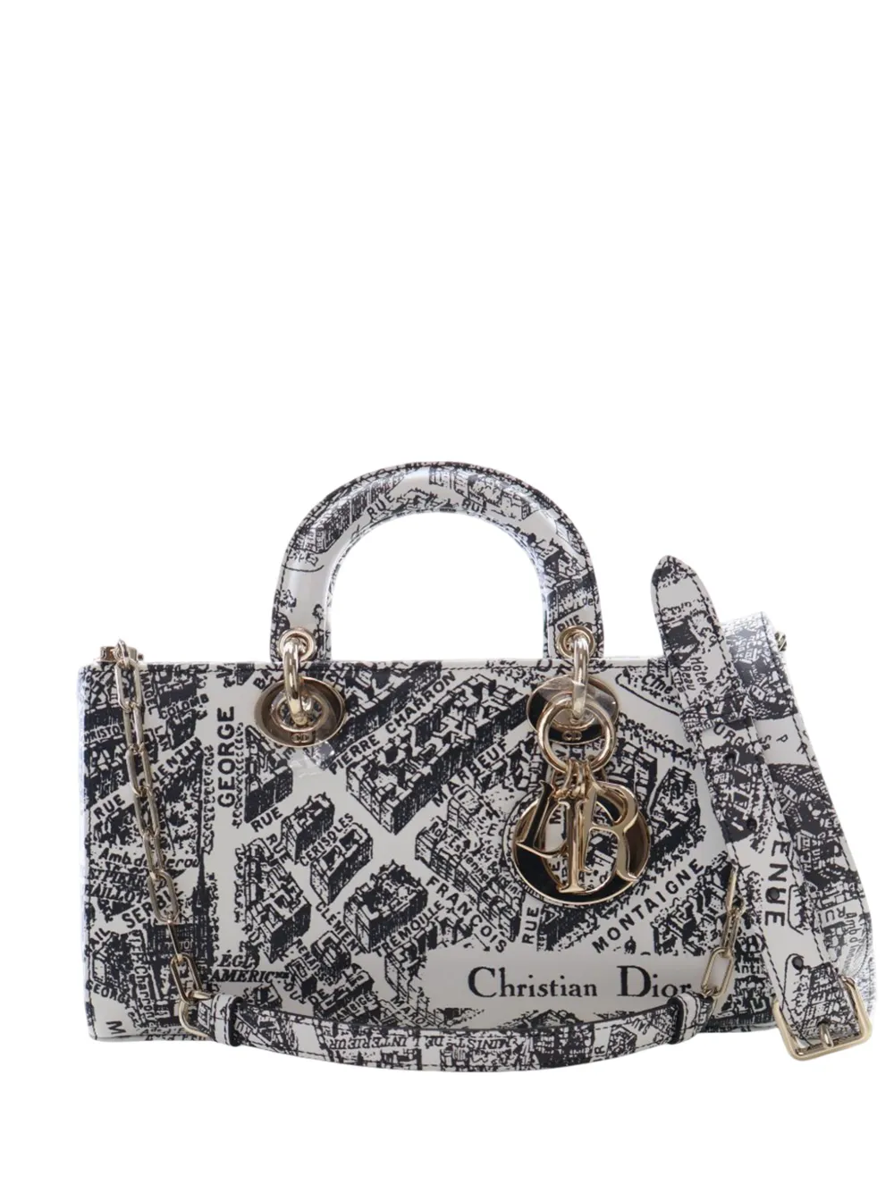 Christian Dior Pre-Owned 2010-2026 Medium Calfskin Plan De Paris Printed Lady D Joy satchel - Nero