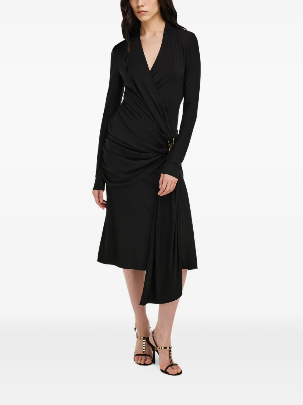 Ferragamo Viscose jurk met gesmockte taille Zwart