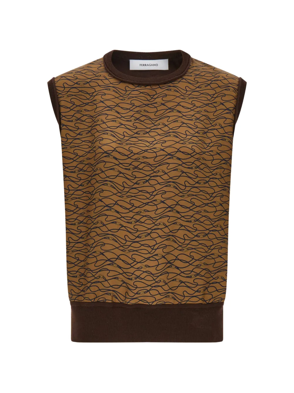 Ferragamo Strickoberteil mit Seideneinsatz - Braun