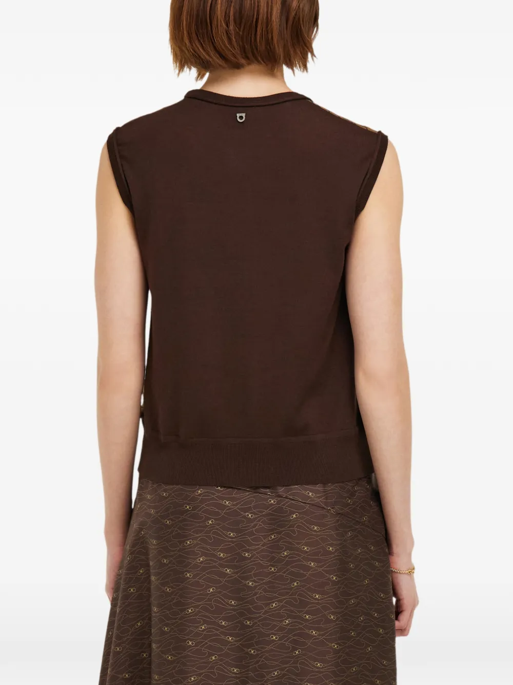 Ferragamo Gebreide top met zijden vlak Bruin